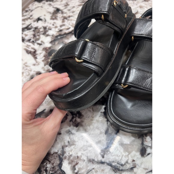 Tory Burch Black Leather Platform Sporty Sandals Gold Logo Women's Size 7 - Picture 6 of 8